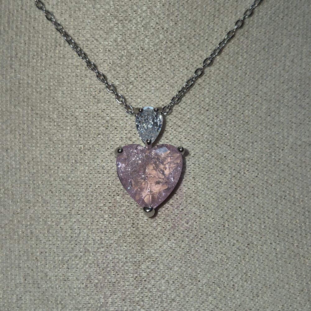 Cracked Glass Heart Pendant Necklace